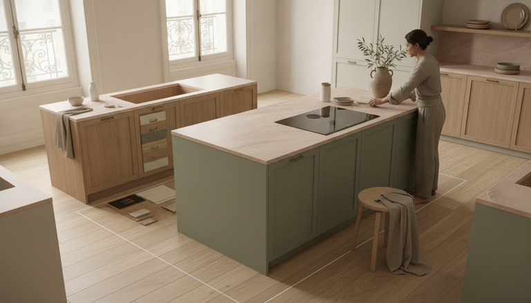 Cuisine 2026 : tendances, matériaux et budget au m² : Cuisine 2026 avec ou sans îlot : les configurations qui marchent