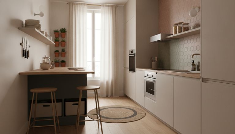 Cuisine 2026 : tendances, matériaux et budget au m² : Petite cuisine 2026 : astuces d'aménagement